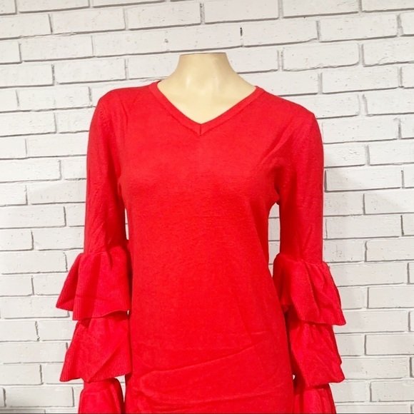 PrettyLittle Thing Red Ruffle Sleeve Knitted Dress - Picture 11 of 13